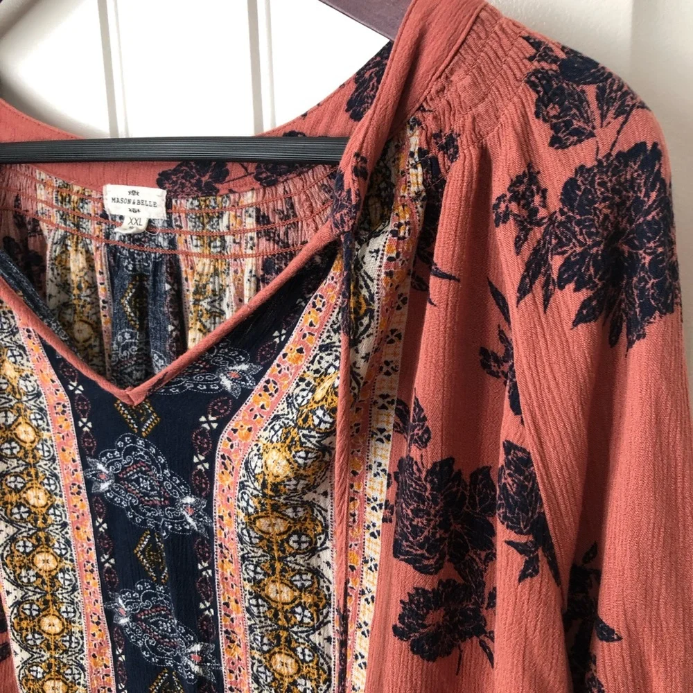 Mason & Belle 3/4 Sleeve Boho Top, Size XXL. - Picture 2 of 6